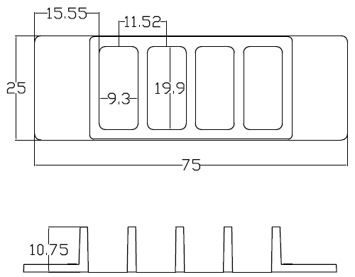 4 Chambered cover glass C4SB-1.5H dimension