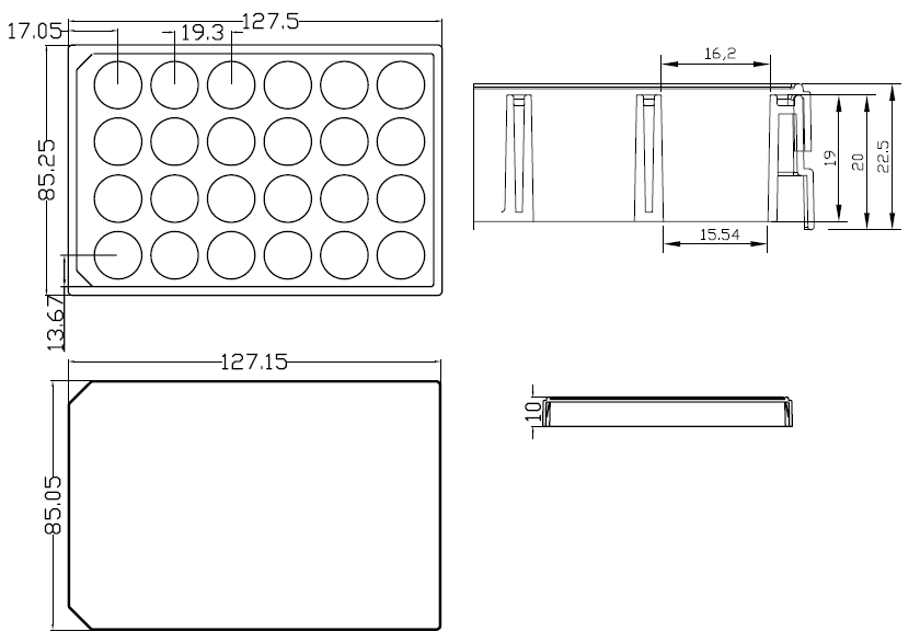 24 Well glass bottom plates P24-1.5P dimension