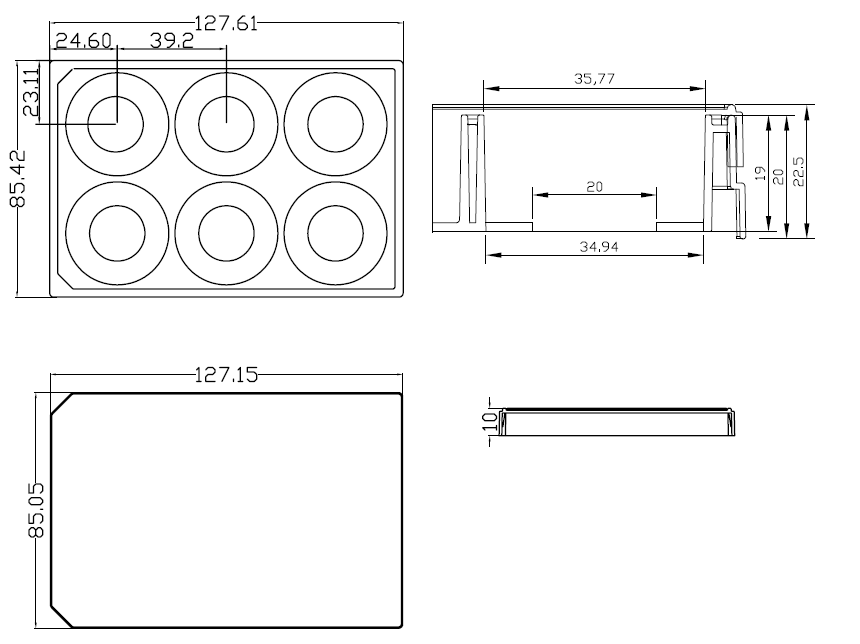 6 Micro-well glass bottom plates P06-20-1-N dimension